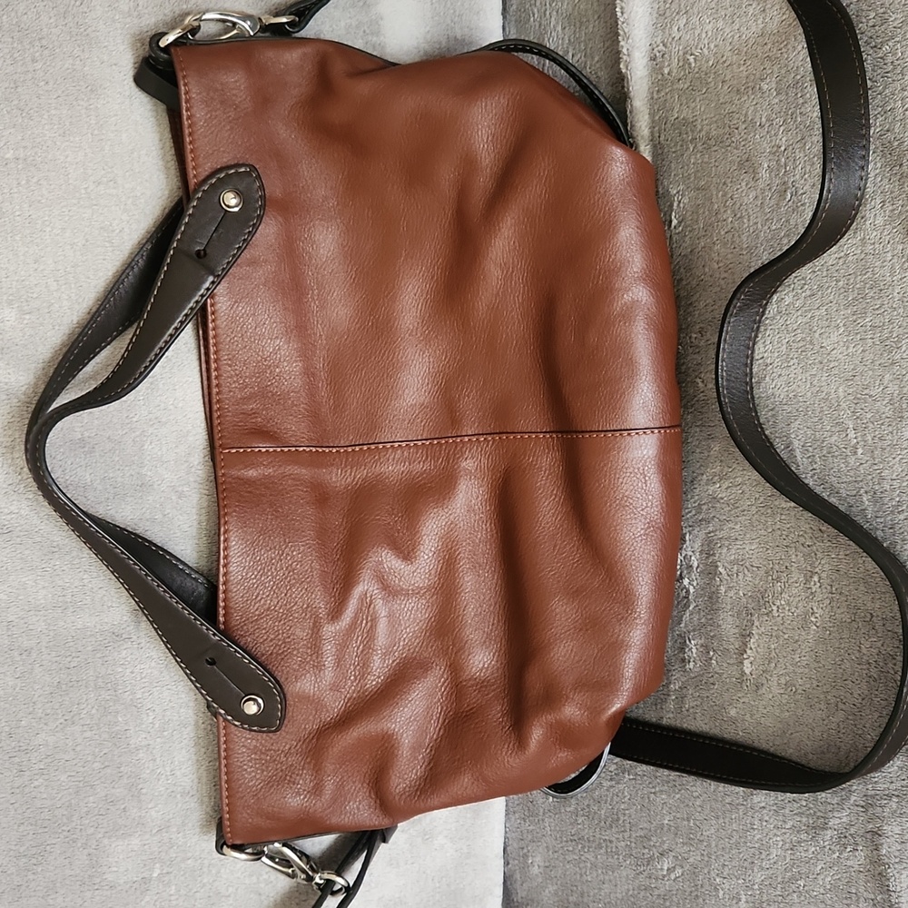 Gianni Conti Brown Italian Leather Convertible Crossbody Bag Hobo Satchel - Picture 4 of 17